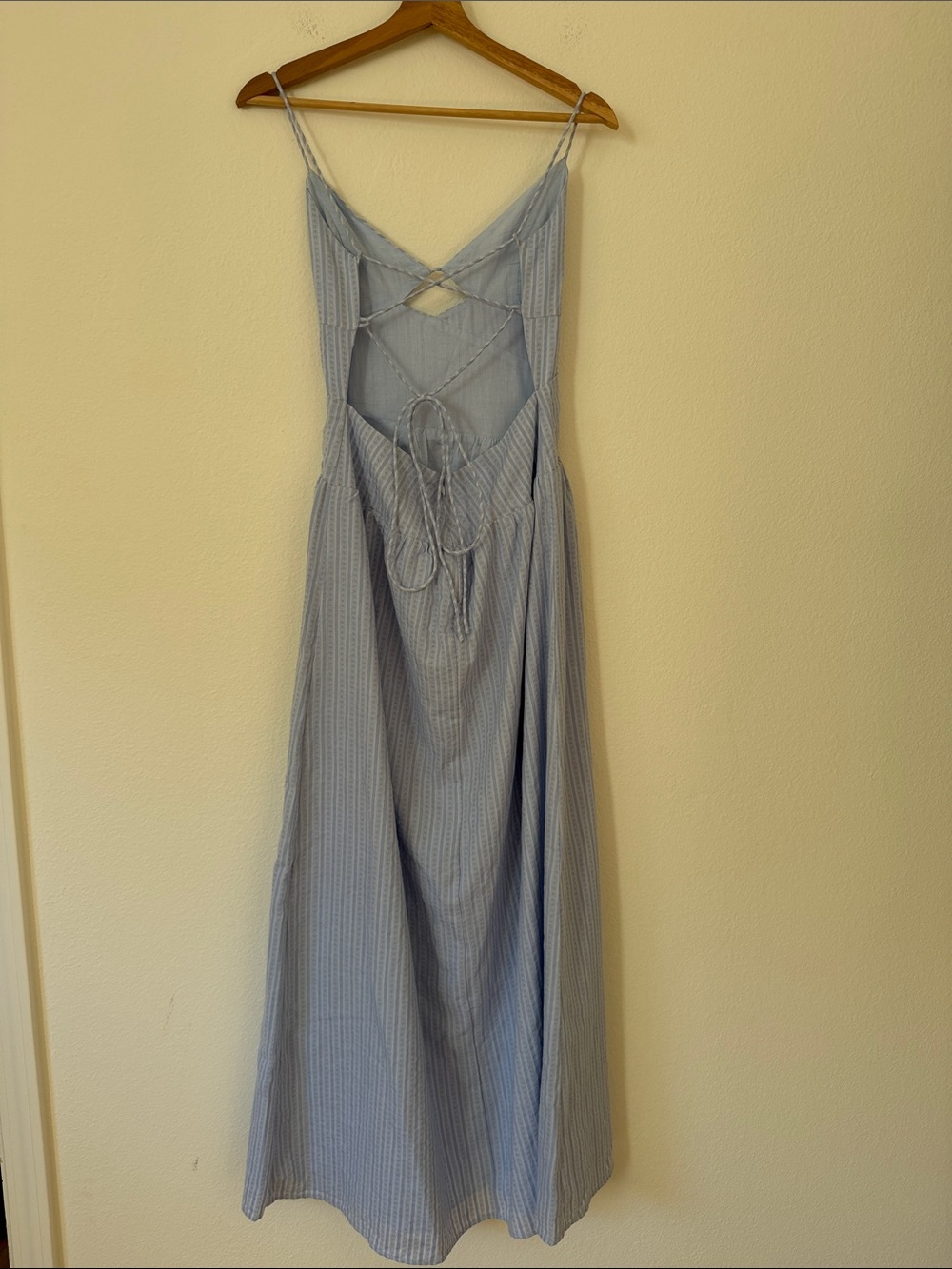 Sabo Skirt Kassi Stripe Maxi Sundress Dress Size 4 Light Blue Tie Back Coastal - Picture 5 of 13